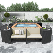 Load image into Gallery viewer, Spa Surround Spa Frame Quadrilateral Outdoor Rattan Sectional Sofa Set With Mini Sofa, Wooden Seats And Storage Spaces
