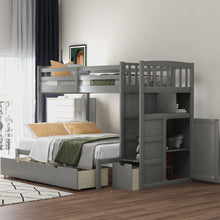 Load image into Gallery viewer, Bunk Bed, Convertible Bottom Bed, Storage Shelves And Drawers

