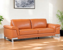 Load image into Gallery viewer, Italian Leather Sofa With Silver Legs - Orange
