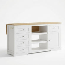 Load image into Gallery viewer, Drop Leaf Kitchen Island With Storage, Power Outlet &amp; Pet Bowl Drawer - White / Light Oak
