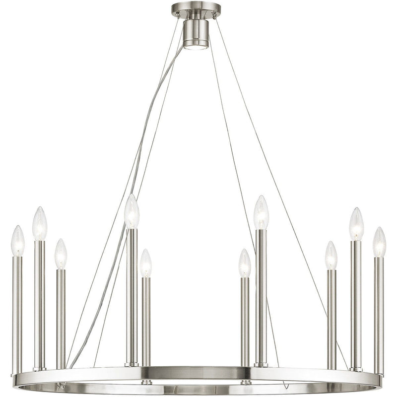 Eleven Light Metal Dimmable Chandelier With Shades - Nickel