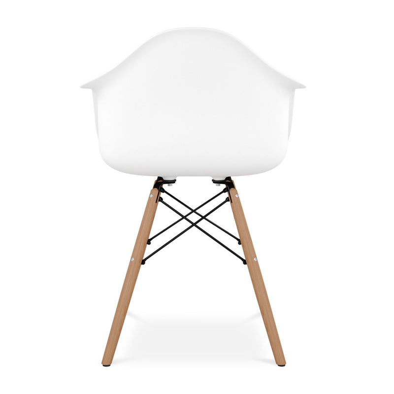 Heavy Duty Plastic Solid Wood Dining Arm Chair - White