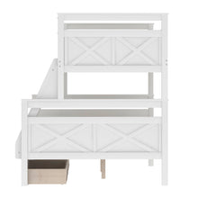 Load image into Gallery viewer, Twin over Full Bunk Bed with Ladder, Two Storage Drawers, Safety Guardrail, White
