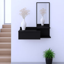 Load image into Gallery viewer, 36" Wood Wall Mounted Accent Cabinet With Drawer And Mirror - Black And Silver
