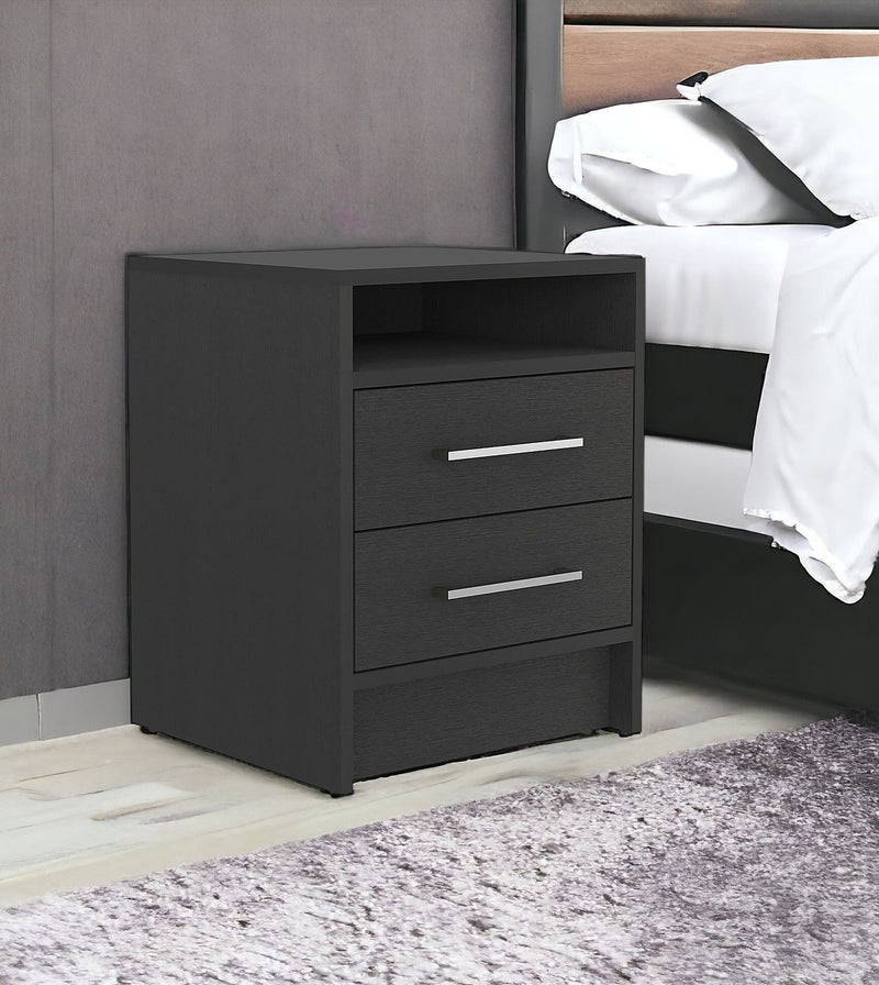15.7" x 14.7" x 19.9" Two Drawer Faux Wood Nightstand - Black