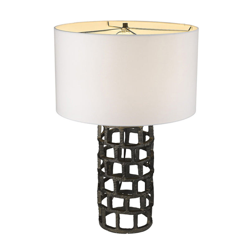 Metal Column Table Lamp With White Drum Shade - Black