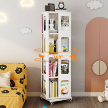 Load image into Gallery viewer, 4 Tier All Steel Rotating Bookshelf With 360° Wheels, Large Size Sturdy &amp; Spacious Book Rack, New Style Bookshelf - White
