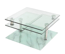 Load image into Gallery viewer, 32" Clear And Faux Marble Glass And Metal Coffee Table With Three Shelves - White
