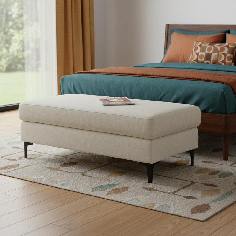48" Fabric Ottoman - Cream / Black