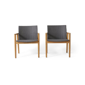 Tranquilize - Outdoor Wooden Club Chair With Woven Wicker Seat And Back (Set of 2) - Light Brown