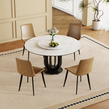 Load image into Gallery viewer, Round Dining Table With Carbon Steel Base And Lazy Susan / For Kitchen And Dining Room, 4 Chairs - Black / White

