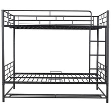 Load image into Gallery viewer, Full Over Full Metal Bunk Bed with Shelf and Guardrails, Black
