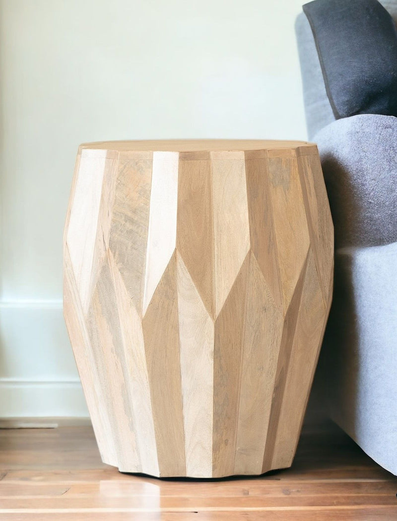 23" Solid Wood Round End Table - Beige