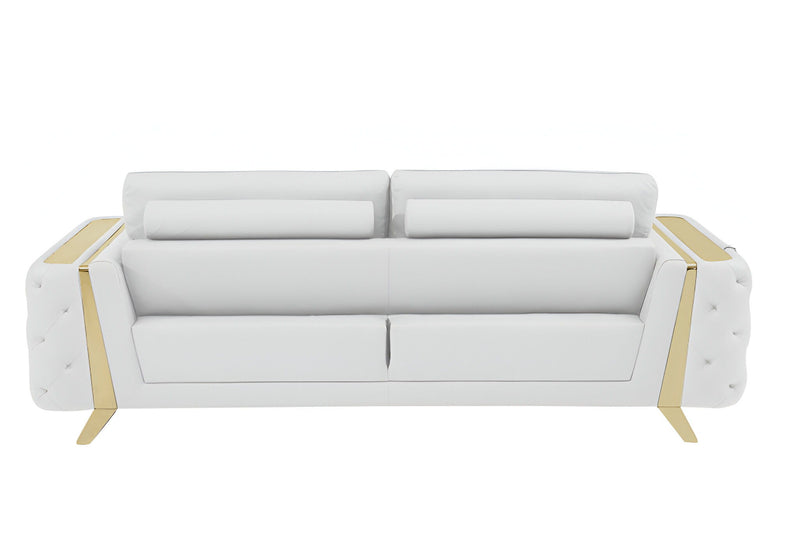 Italian Leather Sofa & Silver Legs - White