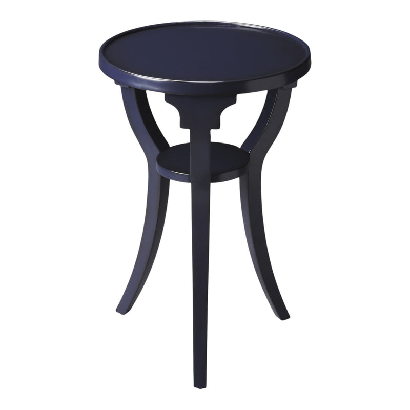 Wood And Solid Wood Round End Table With Shelf - Blue