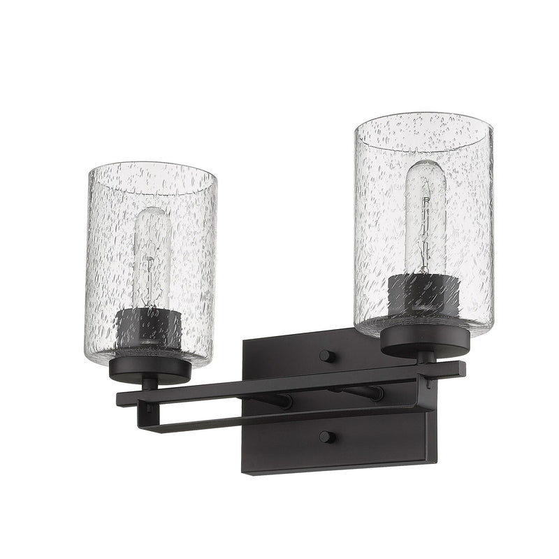 Metal And Textured Glass Two Light Wall Sconce - Bronze