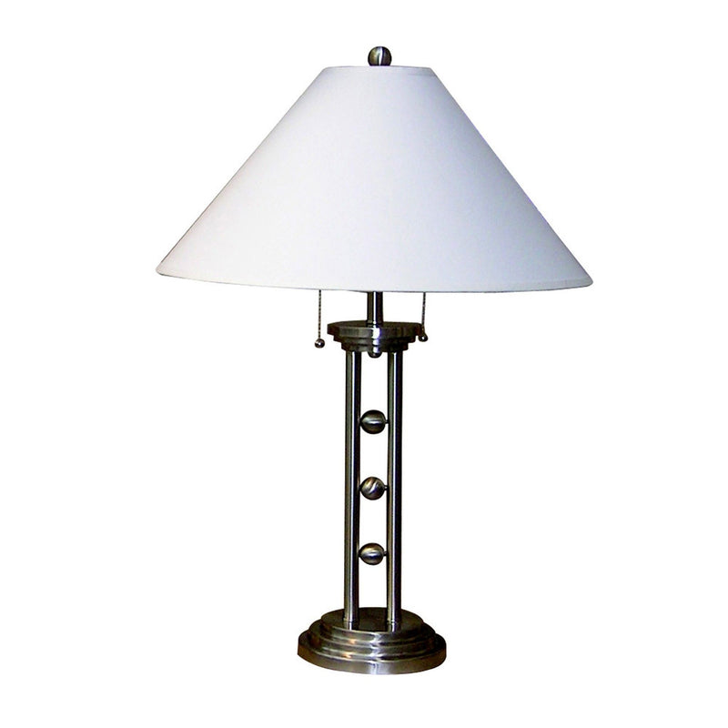 Metal Two Light Table Lamp With White Classic Empire Shade - Silver