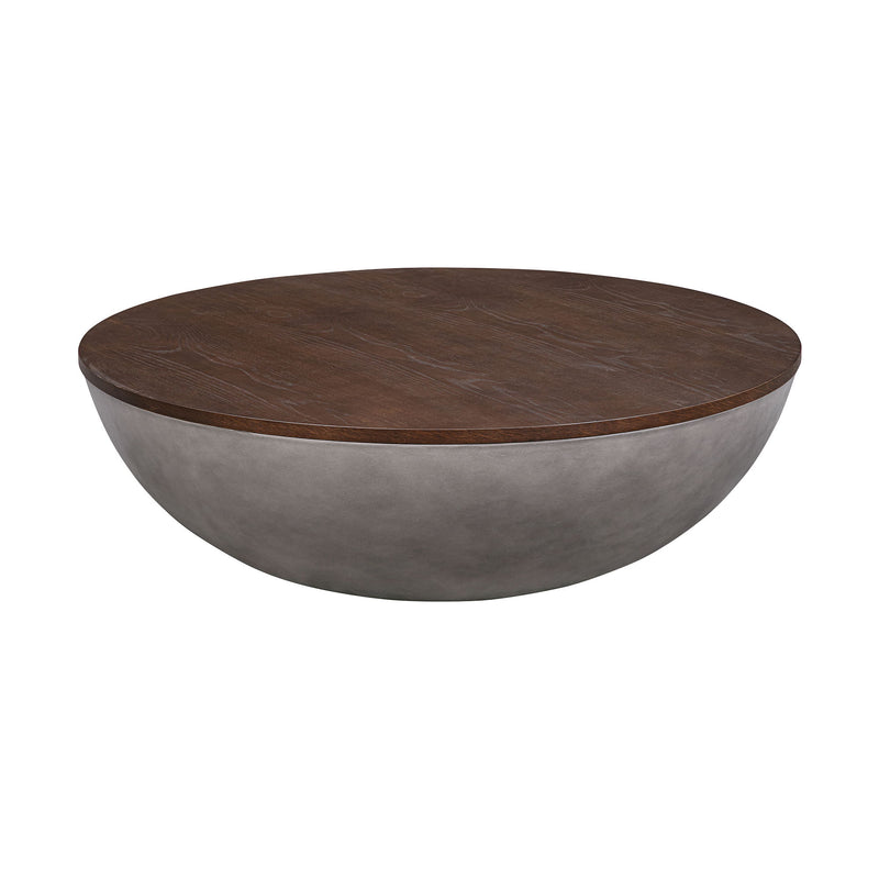 Solid Wood And Concrete Round Coffee Table - Brown And Gray