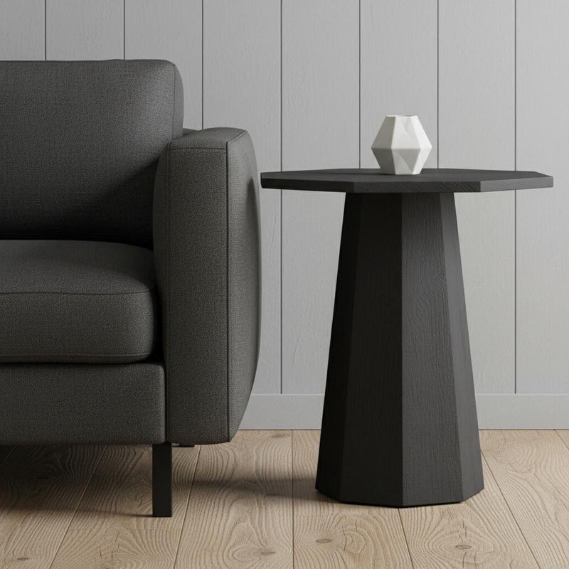Solid Wood Hexagonal Pedestal End Table - Black