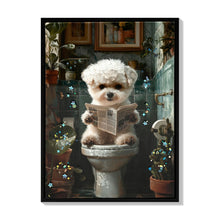 Load image into Gallery viewer, Framed Bathroom Decor, Cute Puppy Wall Art In Picture Frame, 3D Canvas Print - Indigo / White
