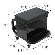 Load image into Gallery viewer, Rolling Creeper Garage Seat With 3 Built In Drawers, Rolling Tool Chest For Shop Or Garage - Black
