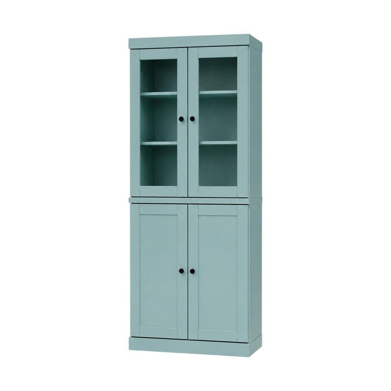 Solid Wood Adjustable Six Tier Library Bookcase With Two Doors (745624) - Aqua