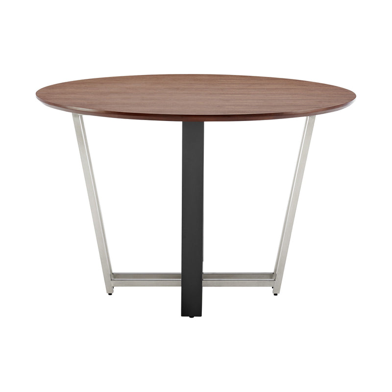 48" Iron Sled Base Round Top Dining Room Table - Brown