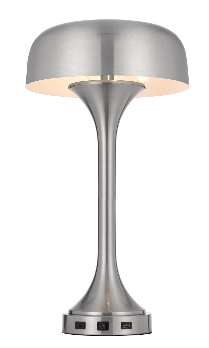 Metal Two Light USB Table Lamp With Nickel Dome Shade - Nickel