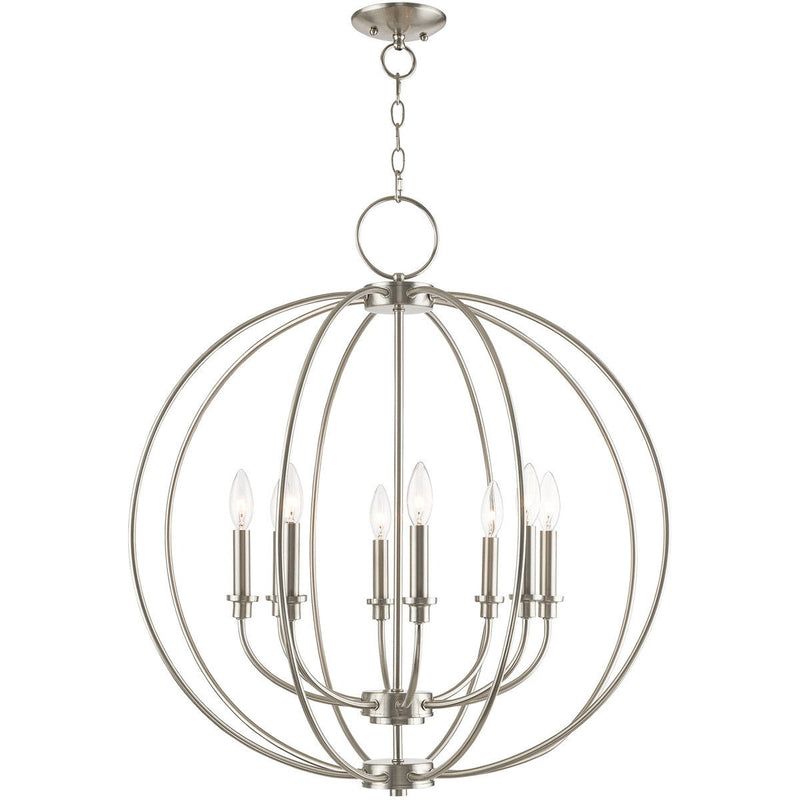 30" Eight Light Dimmable Chandelier With Shades - Nickel