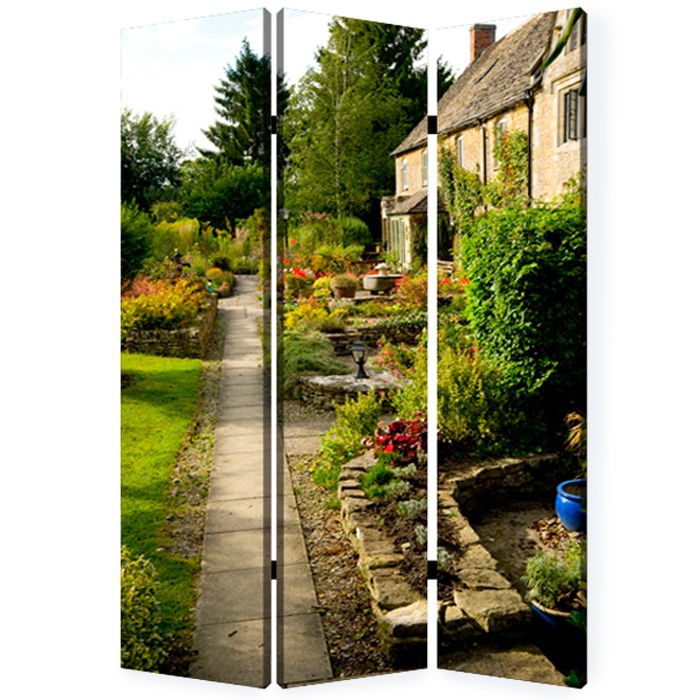 Wood Canvas English Garden Screen - Multi Color