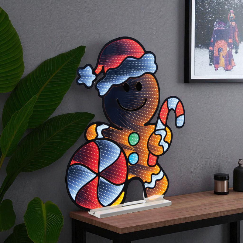 Christmas Tabletop Sign With LED - Brown / White