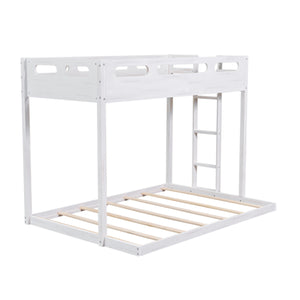 Twin over Full Bunk Bed with Built-in Ladder,White