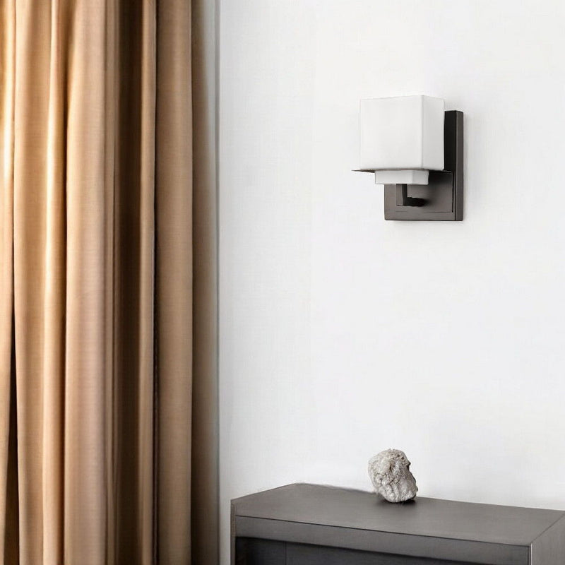 One Light White Glass Wall Sconce - Bronze