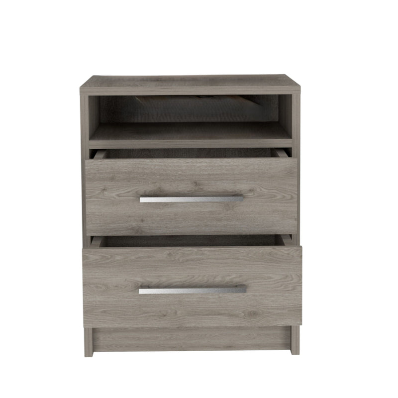 Open Compartment Two Drawer Nightstand - Light Gray