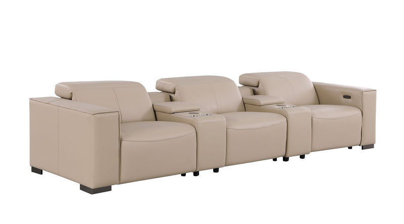 Top Grain Leather Reclining USB Sofa Storage - Beige