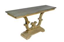 Load image into Gallery viewer, Zinc Distressed Trestle Console Table - Gray And Natural
