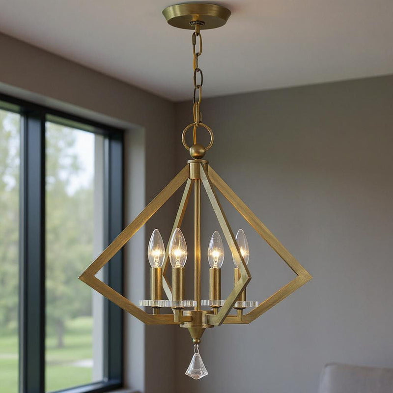 19" Four Light Dimmable Chandelier With Shades - Antiqued Brass