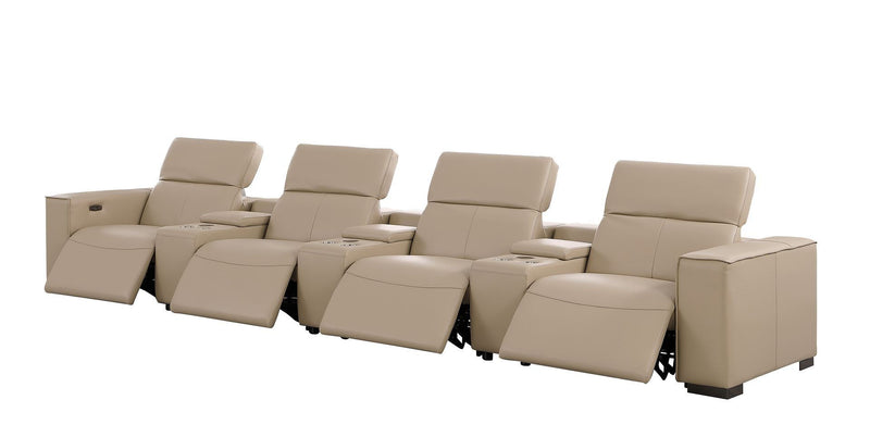 Top Grain Leather Reclining Metal USB Sofa (720318) - Beige