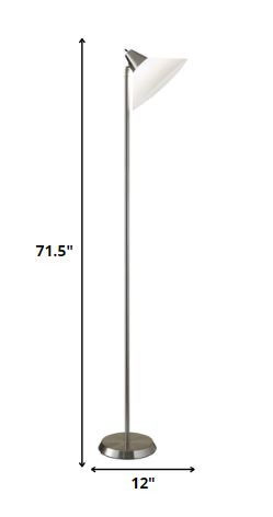 Elemental Metal Torchiere With White Cone Shade - Brushed Steel
