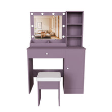 Load image into Gallery viewer, Vanity Desk Set With Padded Stool And Adjustable LED Mirror, 3 Color Light Modes - Purple
