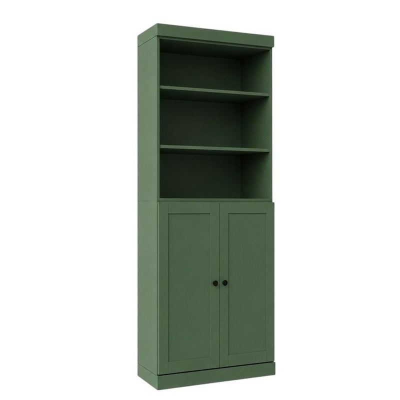 Solid Wood Adjustable Six Tier Library Bookcase With Two Doors (745625) - Green