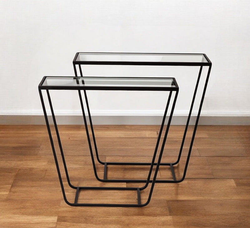 Clear Glass Frame Console Table - Black