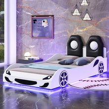 Load image into Gallery viewer, Race Car Shaped Platform Bed With LED And Upholstered Backrest In
