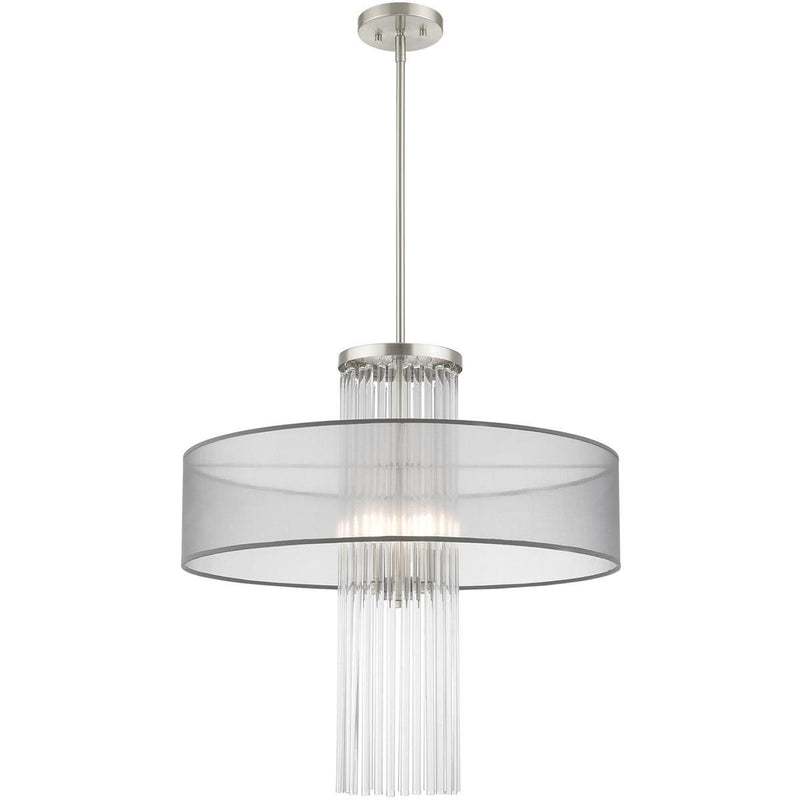 33'' Four-Light Dimmable Chandelier With Shades - Nickel