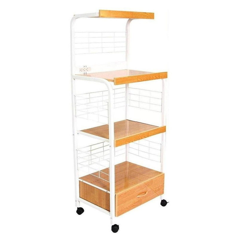 26" Rolling Kitchen Cart With Storage - White / Natural