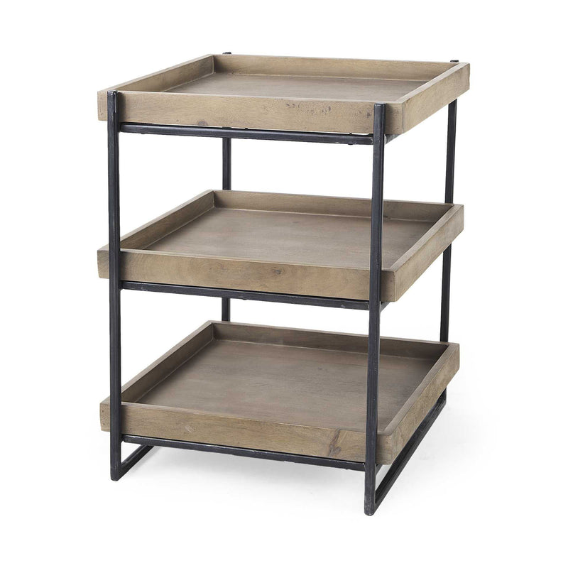 Solid Wood Square End Table With Two Shelves - Brown