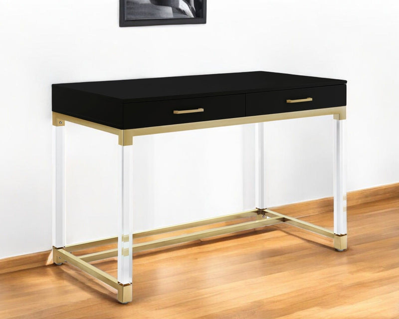 48" Clear Wood Acrylic And Stainless Steel Writing Desk With Two Drawers - Black