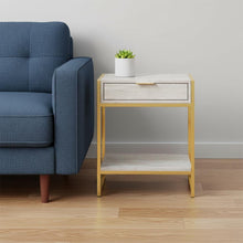 Load image into Gallery viewer, Wood And Metal End Table With Drawer And Shelf - Gold And Beige
