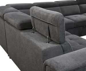 125" Modern U Shaped 7-seat Sectional Sofa Couch with Adjustable Headrest, Sofa Bed with Storage Chaise-Pull Out Couch Bed for Living Room ,Dark Gray