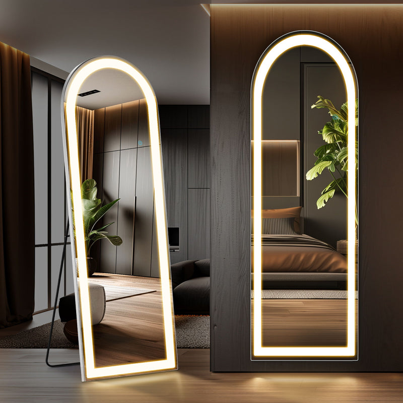 63" Arch Freestanding Frameless Standing Mirror - White